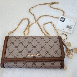 Anne Klein Brown Wallet Crossbody Bag With Charm